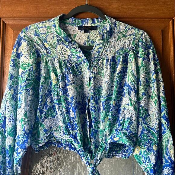 Rachel Roy blue and white Midriff floral blouse blue/white/green - Picture 5 of 5